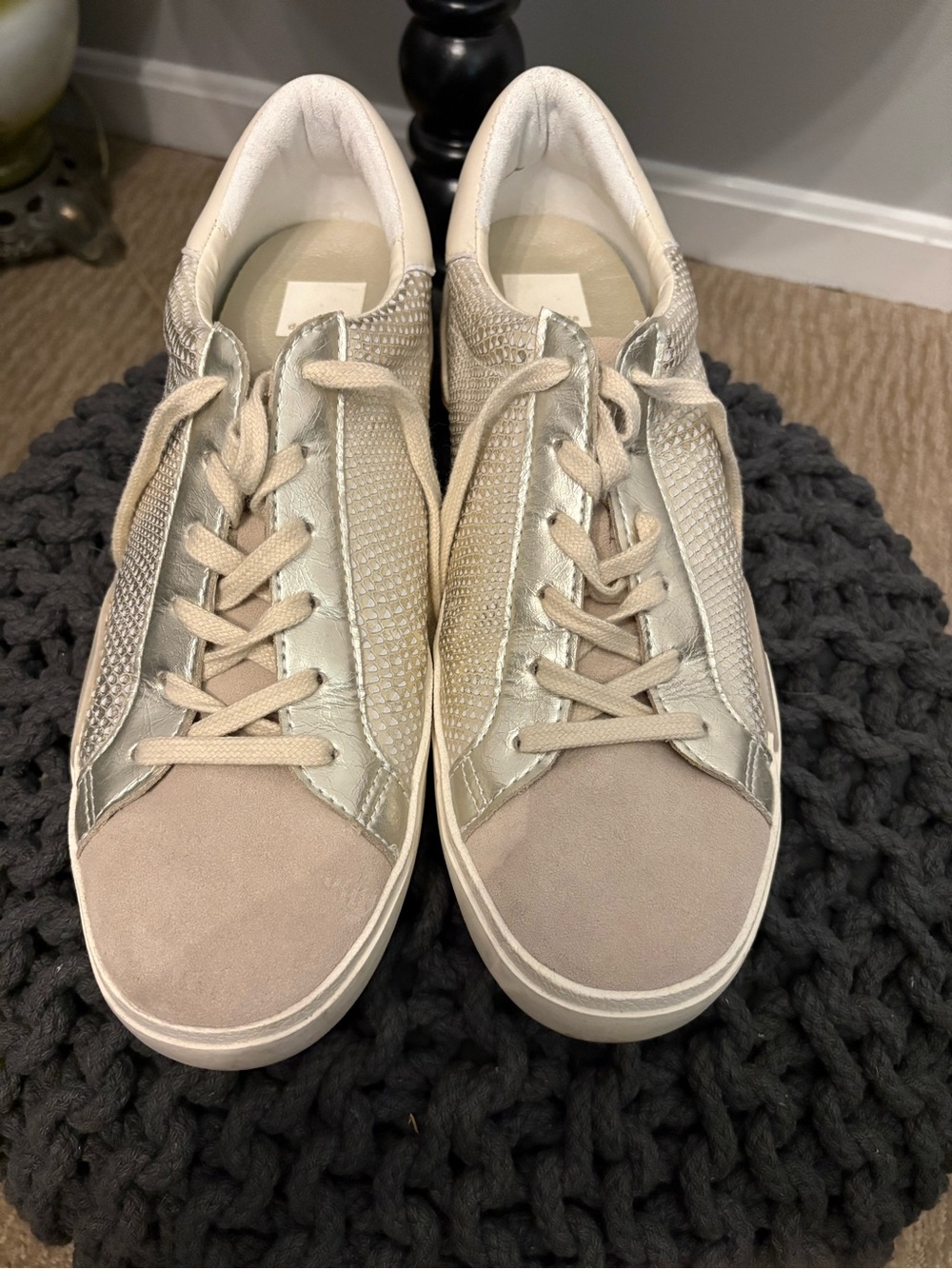 Dolce Vita Women's Beige and Metallic Low-Top Sneakers